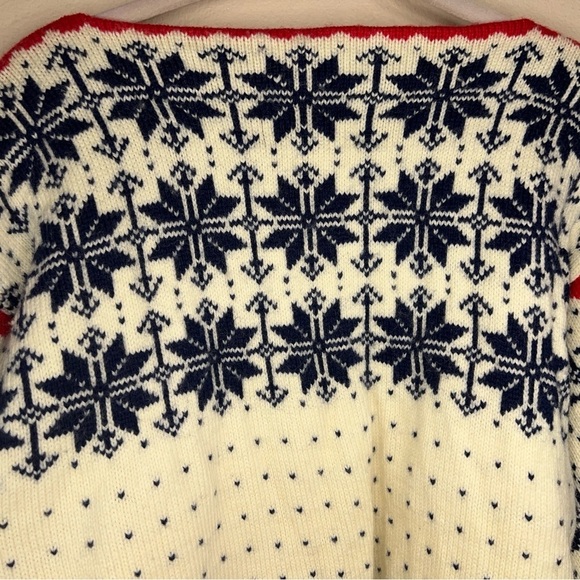 VINTAGE RARE STOWE WOOLENS NORDIC WOOL IVORY RED HOLIDAY SWEATER FAUR ISLE - Picture 9 of 14